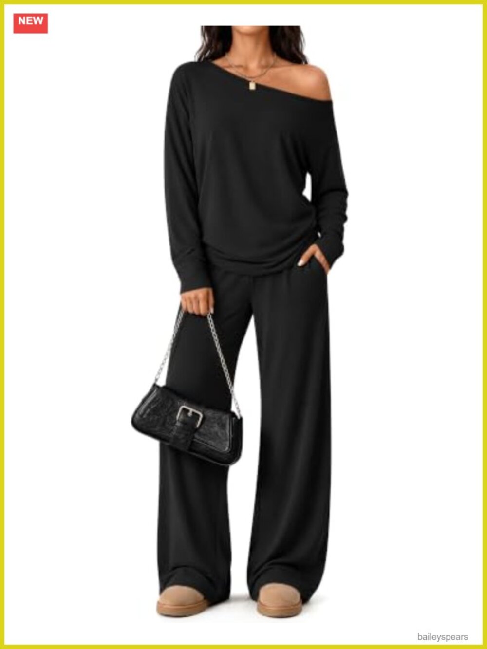 Off the Shoulder Lounge Set Long Sleeve Wide Leg Pants